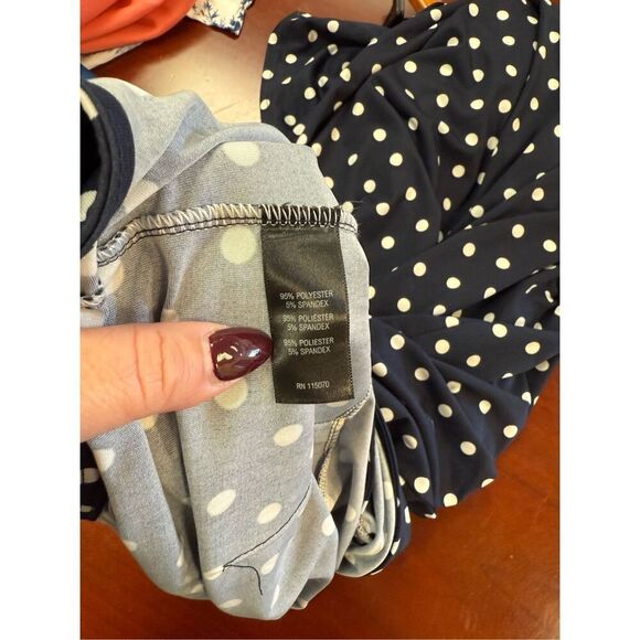 Nina Leonard Navy Polka Dot Sleeveless Collared Jumpsuit Sz S - Picture 7 of 7